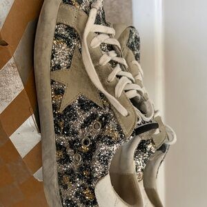 Golden Goose Glitter Star Sneakers - Black, Gold, Silver